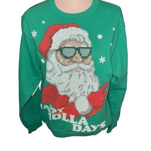 Jerzees NuBlend Christmas Sweatshirt Santa Cross Stitch Look Size Small Green